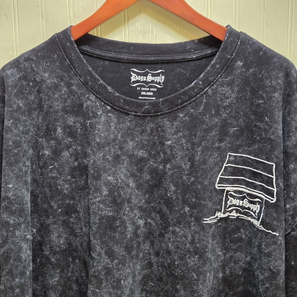 Dogg Supply Shirt Mens 2XL Black Acid Wash Snoop Dogg Embroidered Graphic Tee
